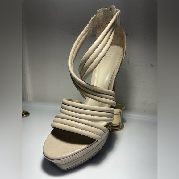 Herve Leger wome’s sandals strappy heels platform beige leather snakeakin sz 38 - Picture 6 of 12